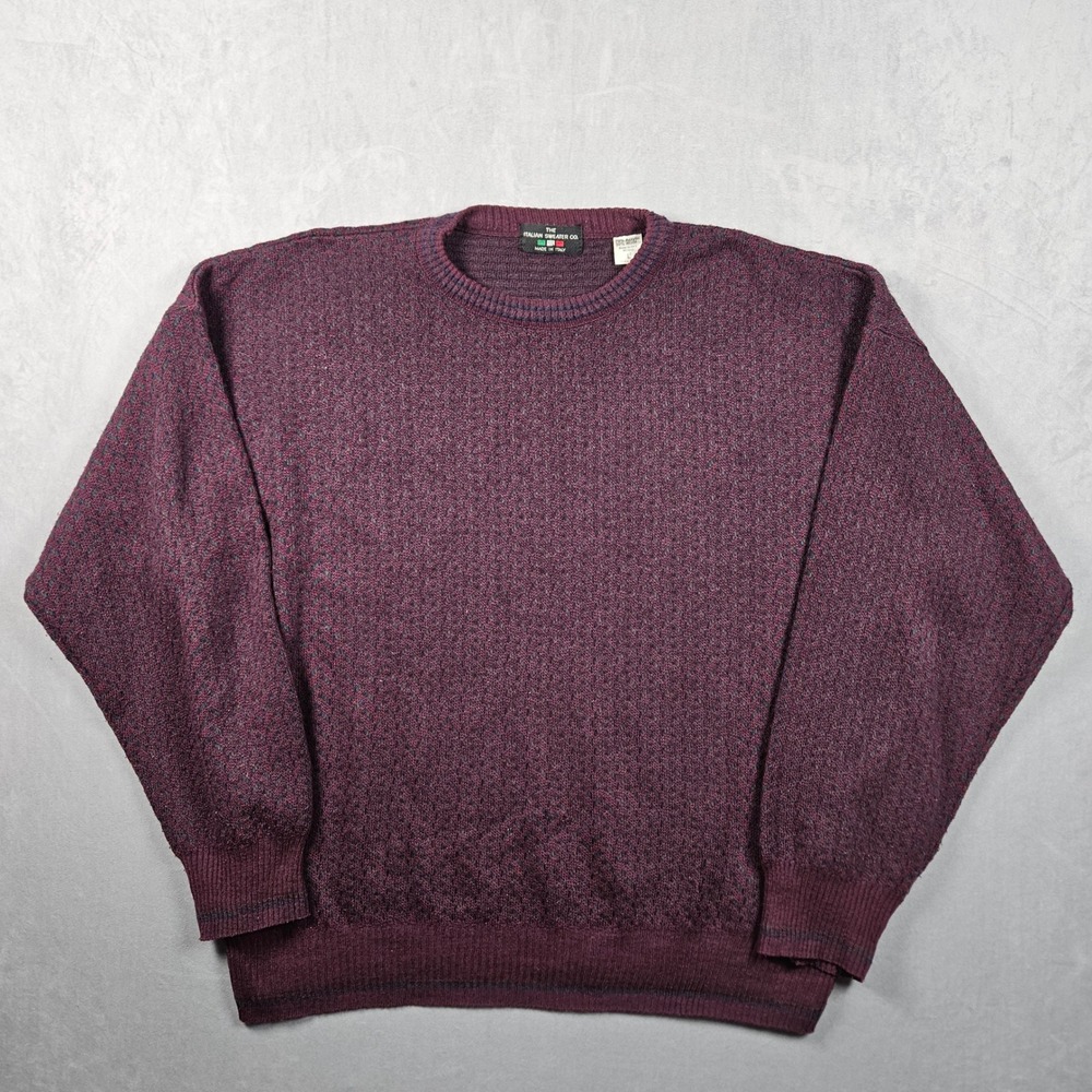 Vintage The Italian Sweater Co Sweater Mens Large Red Geometric Wool Blend 90s